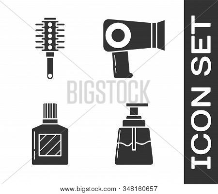 Set Aftershave, Hairbrush, Aftershave And Hair Dryer Icon. Vector