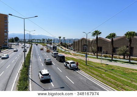 Izmir, Turkey - August 30, 2019: Coastal Cityscape With Walking People, Izmir