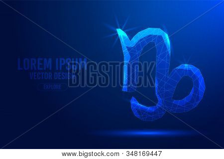 Capricorn The Tenth Zodiac Sign Against Abstract Background. Low Poly Wireframe Digital Banner. Line