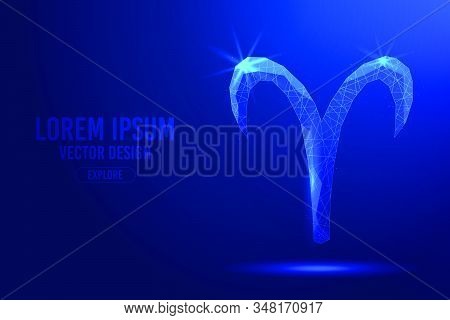Aries First Zodiac Sign Abstract Background. Low Poly Wireframe Digital Banner. Linear And Polygonal