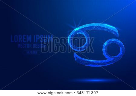 Cancer Fourth Zodiac Sign Abstract Background. Low Poly Wireframe Digital Banner. Linear And Polygon