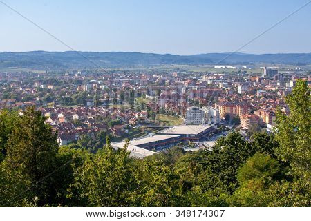 JAGODINA, SERBIA - AUGUST 10, 2019: Panorama of Jagodina city, Pomoravlje District in Sumadija, Central Serbia