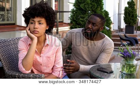 Upset Offended Girl Ignoring Boyfriend, Turned Away, Misunderstanding, Conflict
