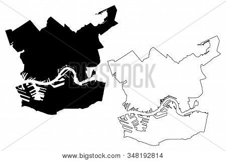 Rotterdam City (kingdom Of The Netherlands, Holland) Map Vector Illustration, Scribble Sketch City O