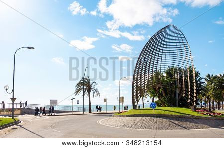 CAMBRILS, SPAIN - JANUARY 26, 2020: A view of the seafront of Cambrils, in Spain, highlighting the sculpture 