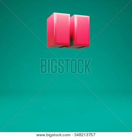 Pink 3d Double Quotes Symbol On Mint Background. 3d Rendering. Best For Anniversary, Birthday Party,