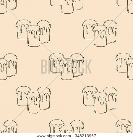 3 Easter Cake . Hand Drawing With A Line. On A Beige Background. For The Spring Holiday Easter, A Tr
