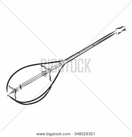 Dombra Musical Instrument Sketch, Contour Vector Illustration