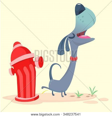 Cartoon Purebred Dachshund Dog Pee On Hydrant