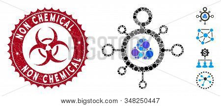 Mosaic Molecule Icon And Distressed Stamp Watermark With Non Chemical Caption And Biohazard Symbol. 