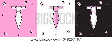 Set Tie Icon Isolated On Pink And White, Black Background. Necktie And Neckcloth Symbol. Vector Illu