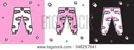 Set Camouflage Cargo Pants Icon Isolated On Pink And White, Black Background. Vector Illustration