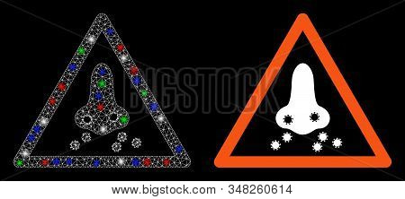 Glossy White Mesh Respiratory Infection Warning With Lightspot Effect. Abstract Illuminated Model Of