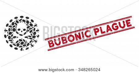 Mosaic Death Virus Icon And Distressed Stamp Watermark With Red Bubonic Plague Caption Between Doubl