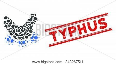 Mosaic Chicken Virus Icon And Corroded Stamp Watermark With Red Typhus Phrase Between Double Paralle