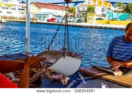 Willemstad, Curacao, Netherlands - December 5, 2019: Curacao Island Fish Market At Willemstad Curaca