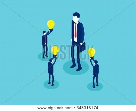 Business Employee With Ideas Presentation. Concept Isometric Business Creativity Vector Illustration