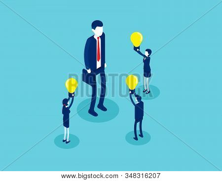 Business Employee With Ideas Presentation. Concept Isometric Business Creativity Vector Illustration
