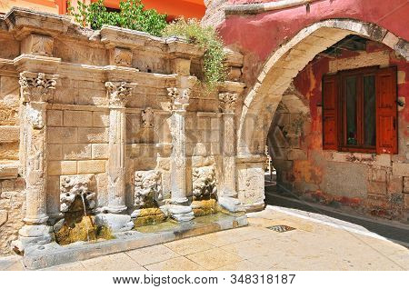 Rimondi Fountain, In The City Of Rethymno On The Island Of Crete, Greece. This Venetian Fountain Was