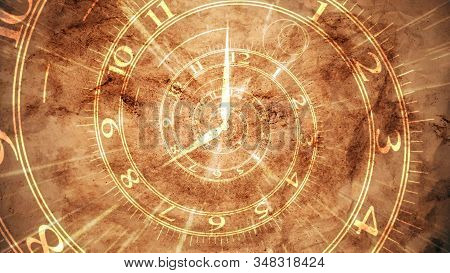 Ancient Spiral Clock On Brown Pergament