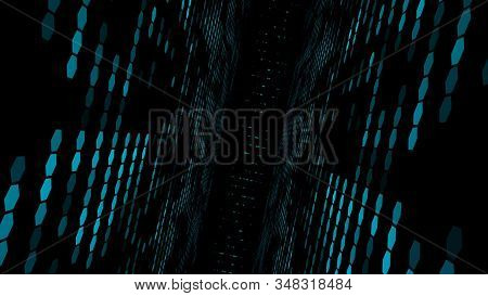 Askew Rectangular Tunnel With Blue Hexagons