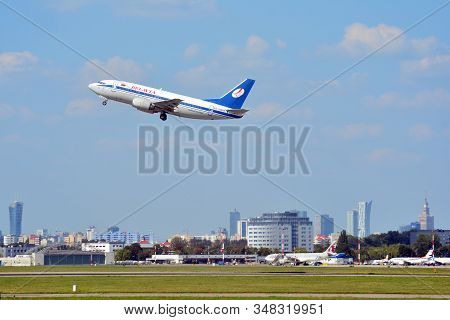 Warsaw, Poland. 21 July 2018. Airplane Boeing 737-524 (ew-250pa)-- Belavia Belarusian Airlines  Taki