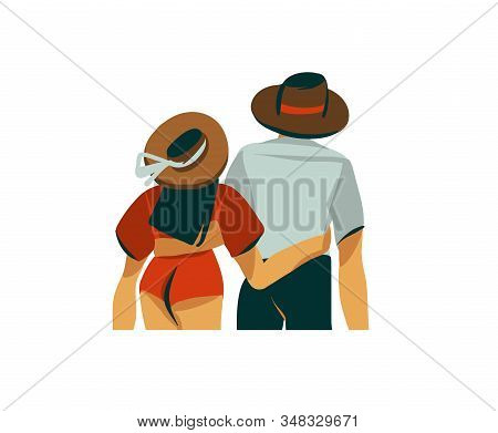 Hand Drawn Vector Stock Abstract Graphic Valentines Day Flat Illustration With Young Romantic Couple