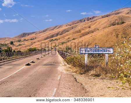 Crossing Tsiribihina River Bridge During Dry Season, Madagascar