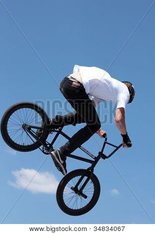 MOSCOW, RUSSIA - JULY 8: Maxim Chuprina, Russia, in BMX competitions during Adrenalin Games in Moscow, Russia on July 8, 2012