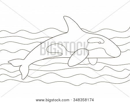Vector Beautiful Coloring Book For Adults And Children With A Killer Whale Among The Waves. A Series