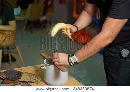 Nitrogen Frozen Bananas. Submerse A Banana In Liquid Nitrogen -320 F And Notice How Cold It Becomes.