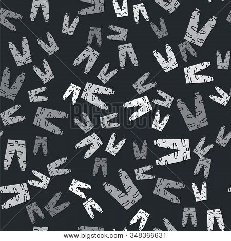 Grey Camouflage Cargo Pants Icon Isolated Seamless Pattern On Black Background. Vector Illustration