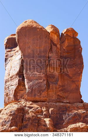 Travel And Tourism Cenes From The Western United States. Red Rock Formations And Dramatic Landscapes