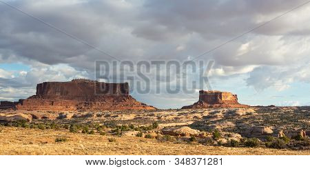 Travel And Tourism Cenes From The Western United States. Red Rock Formations And Dramatic Landscapes