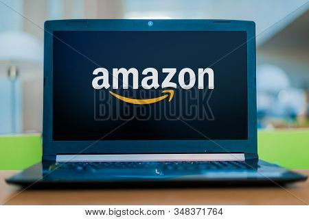 Poznan, Pol - Dec 11, 2019: Laptop Computer Displaying Logo Of Amazon, An American Multinational Tec