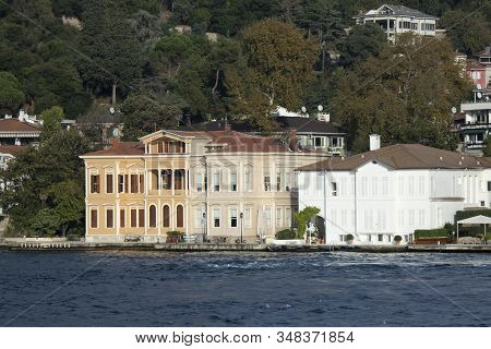 Kiosks In The Bosphorus. Photographed From The Ship In The Bosphorus.