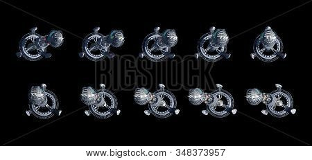 Collage Of 3d Spaceship Instances, Isolated On Black With The Clipping Path Included In The Illustra