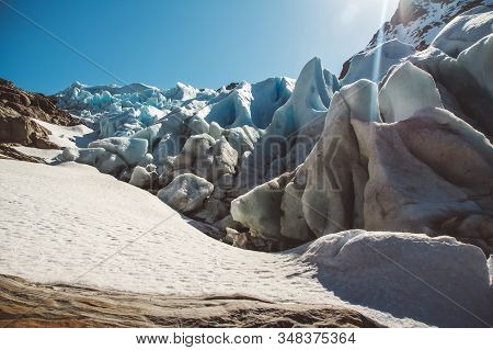 Beautiful Scenery On The Mountains And The Glacier Svartisen Landscape In Norway Scandinavian Nature