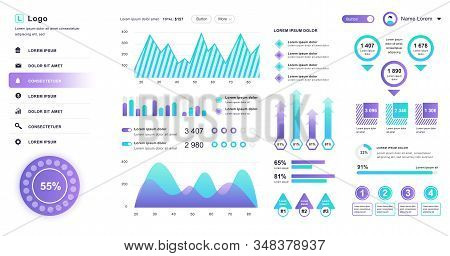 Dashboard Ui. Admin Panel Vector Design Template With Infographic Elements, Hud Diagram, Info Graphi