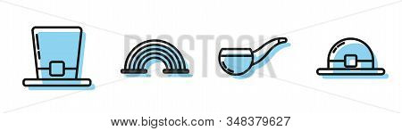 Set Line Smoking Pipe, Leprechaun Hat, Rainbow And Leprechaun Hat Icon. Vector