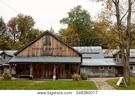 Dorset, Vermont - October 1st, 2019:  Wooden Exterior Dorset Playhouse On A Cold, Fall Day In The Ne