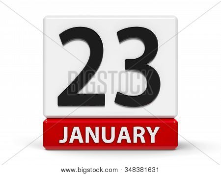 Red And White Calendar Icon From Cubes - The Twenty Third Of January - On A White Table - National H
