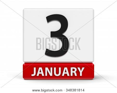 Red And White Calendar Icon From Cubes - The Third Of January - On A White Table, Three-dimensional 