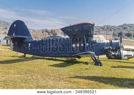 Vrsar, Croatia - January 29, 2020:  Old Aircraft Antonov 2 ( An-2 ), Colt, Exhibited At The Aeropark