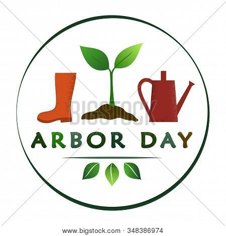 National Arbor Day - Creative Concept With Sprout In Circle. Semi Flat Design. Suitable For Greeting