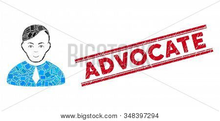 Mosaic Loyer Pictogram And Red Advocate Seal Stamp Between Double Parallel Lines. Flat Vector Loyer 