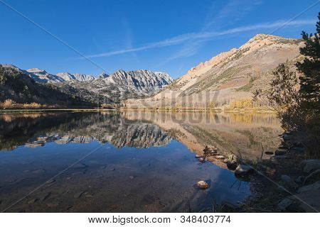Bright Transparent Water Mirroring Mountains And Forest