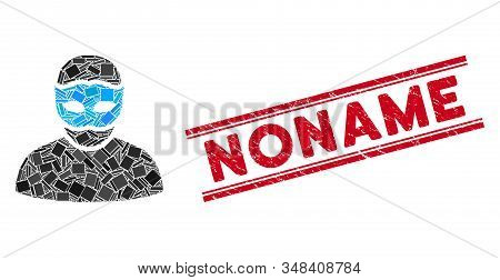 Mosaic Mask Person Icon And Red Noname Seal Stamp Between Double Parallel Lines. Flat Vector Mask Pe