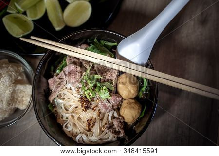 Thai Style Noodle Blood Soup,boat Noodle,delicious Dish,famous Thai Noodle Soup. Thai Peoples Call B