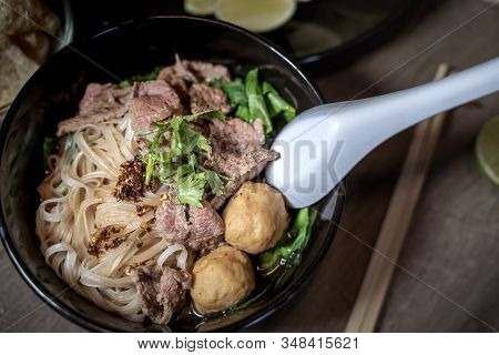 Thai Style Noodle Blood Soup,boat Noodle,delicious Dish,famous Thai Noodle Soup. Thai Peoples Call B
